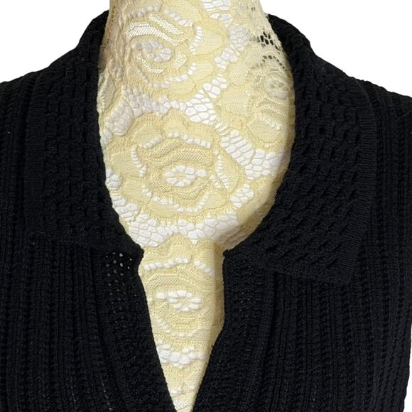 Gap Crochet Sweater Top Blouse Vest Collared Knit V Neck Black S - Picture 2 of 4